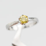 Natural yellow Diamond ring in 6 prongs settings with 18k white gold texture band