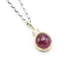 Red Natural Ruby and Princess cut Diamond  in 18k gold bezel settings with oxidized sterling silver chain