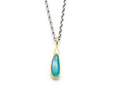 Australian opal and round Diamond in 18k gold bezel settings with oxidized sterling silver chain