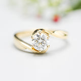 Round Brilliant Lab diamond ring in prongs setting with 18k gold high polish band