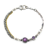 Pink sapphire pendant bracelet with Amethyst and Moonstone gemstone on sterling silver chain