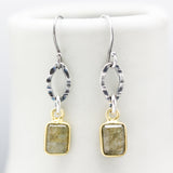 Rectangle Labradorite earrings with silver marquise shape and oxidized sterling silver hooks style