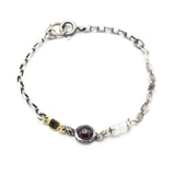 Garnet pendant bracelet with dark green tourmaline and moonstone on sterling silver chain