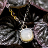Square faceted White Moonstone pendant necklace in silver bezel setting