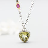 Trilliant cut Lemon quartz pendant necklace with oxidized sterling silver chain