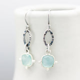 Square faceted blue chalcedony earrings and sterling silver hooks style