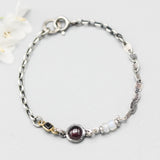 Garnet pendant bracelet with dark green tourmaline and moonstone on sterling silver chain