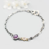 Pink sapphire pendant bracelet with tiny square pink sapphire gemstone on sterling silver chain