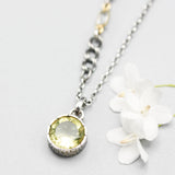 Round cut Lemon quartz pendant necklace with oxidized sterling silver chain