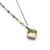 Square shape Lemon quartz pendant necklace with oxidized sterling silver chain
