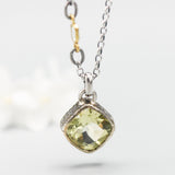 Square shape Lemon quartz pendant necklace with oxidized sterling silver chain