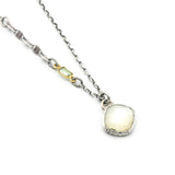 Square White Moonstone pendant necklace in silver bezel setting with oxidized sterling silver chain