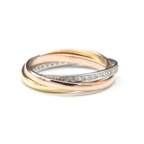 Trio Rolling Ring 18k Gold, White gold and Rose gold  band with diamonds