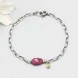 Ruby charm bracelet and green sapphire with oxidized sterling silver chain