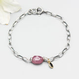 Ruby charm bracelet and dark green sapphire with oxidized sterling silver chain