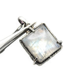 Square cabochon Moonstone pendant necklace in sterling silver bezel and prongs setting on sterling silver chain