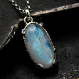 Moonstone pendant necklace in sterling silver bezel and prongs setting with sterling silver chain