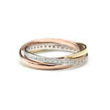 Trio Rolling Ring 18k Gold, White gold and Rose gold  band with diamonds