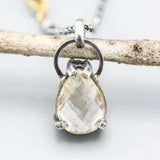 Teardrop Rutilated quartz necklace in silver bezel and prongs setting sterling silver chain