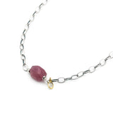 Ruby nugget choker necklace with sapphire with sterling silver chain