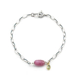 Ruby charm bracelet and green sapphire with oxidized sterling silver chain