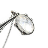 Oval natural Moonstone pendant necklace in sterling silver bezel and prongs setting on sterling silver chain