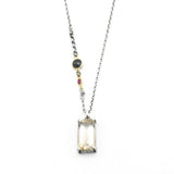 Princess cut Rutilated quartz necklace in silver bezel and prongs setting with sterling silver oxidized chain