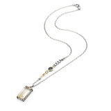 Princess cut Rutilated quartz necklace in silver bezel and prongs setting with sterling silver oxidized chain