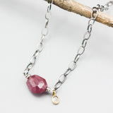 Ruby nugget choker necklace with sapphire with sterling silver chain