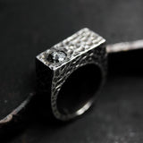 Handmade Sterling Silver Signet Ring with Rough Diamond and 0.10 ct Diamond – Hammered Textured Band, Unique Oxidized Finish