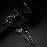 Brown Druzy, Labradorite and orange kyanite pendant necklace with silver chain decoration