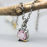 Dainty Pink Spinel Pendant Necklace Sterling Silver Bezel and Prong Setting on Delicate Silver Chain