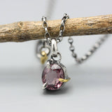 Deep Pink Spinel Pendant Necklace  Sterling Silver Bezel and Prong Setting