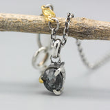 Elegant Grey Spinel Pendant Necklace Sterling Silver Bezel and Prong Setting on 17 inches Chain