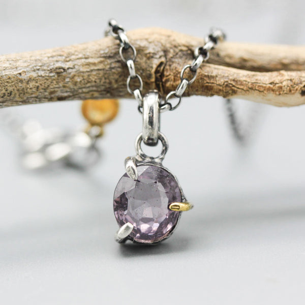 Violet Spinel Pendant Necklace Sterling Silver Bezel and Prong Setting