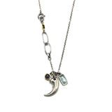 Kyanite, Iolite and silver fang pendant necklace with sterling silver chain
