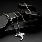 Kyanite, Iolite and silver fang pendant necklace with sterling silver chain