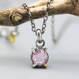 Dainty Pink Spinel Pendant Necklace Sterling Silver Bezel and Prong Setting on Delicate Silver Chain
