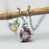 Deep Pink Spinel Pendant Necklace  Sterling Silver Bezel and Prong Setting