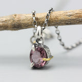 Deep Pink Spinel Pendant Necklace  Sterling Silver Bezel and Prong Setting