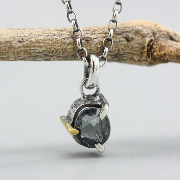 Elegant Grey Spinel Pendant Necklace Sterling Silver Bezel and Prong Setting on 17 inches Chain