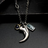 Kyanite, Iolite and silver fang pendant necklace with sterling silver chain