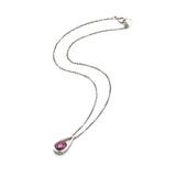 Silver teardrop pendant with Natural red ruby gemstone set with sterling silver chain necklace