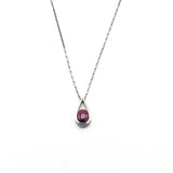 Silver teardrop pendant with Natural red ruby gemstone set with sterling silver chain necklace