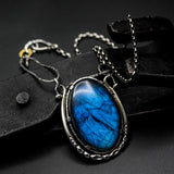 Elegant Oval Blue Labradorite Pendant Necklace
