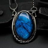 Elegant Oval Blue Labradorite Pendant Necklace