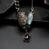 Celestial Harmony Gemstone Pendant Necklace  Rock Crystal, Moonstone, Kyanite and Ruby