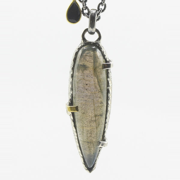 Long Labradorite Pendant Necklace with Tourmaline Drop