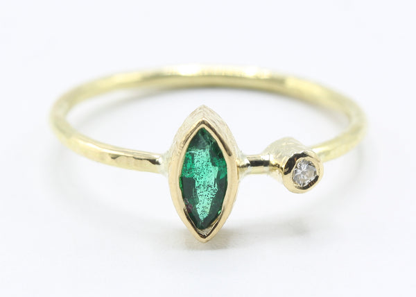 Marquise Green Stone Ring in 18k Gold with Clear Accent — product view 1