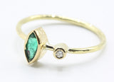 Marquise Green Stone Ring in 18k Gold with Clear Accent — product view 2